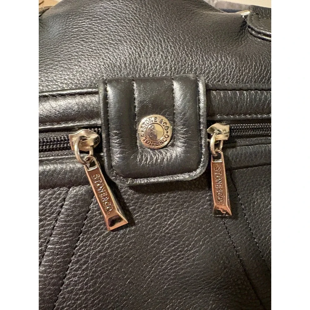 Black Pebbled Leather Shoulder Bag Turquoise Lining Classic Minimalist